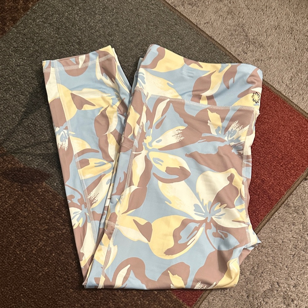 Pro Player Leggings - Blue, Brown, and Yellow Floral FREE SHIPPING